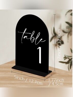 Black Arch Acrylic Table Numbers with Stands 1-15, 5x7" Black Arched Acrylic